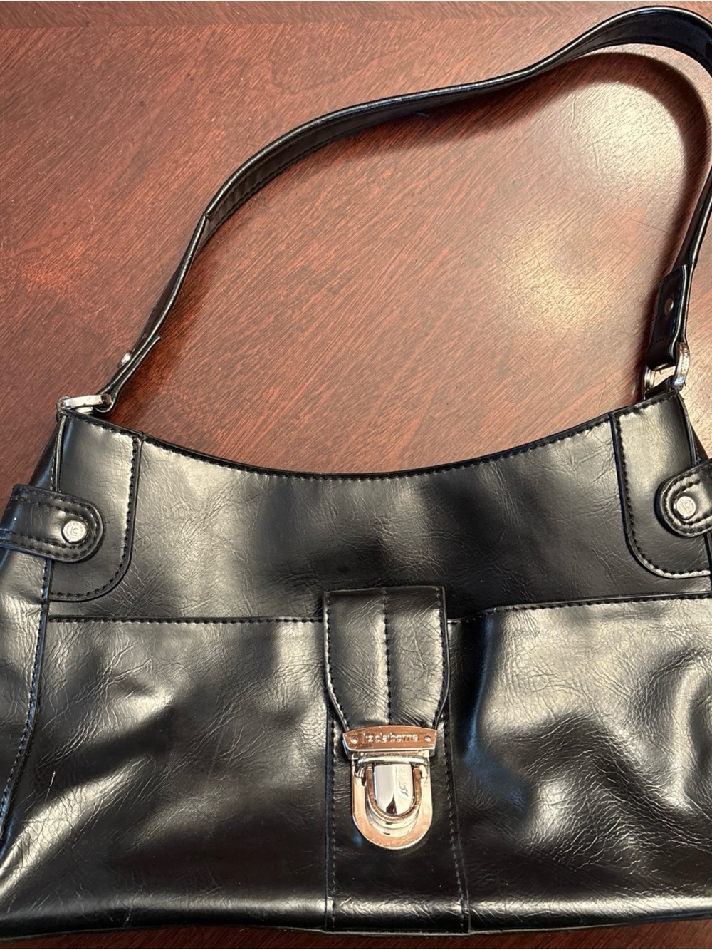 Vintage Liz Claiborne Black Shoulder Bag with Silver Hardware